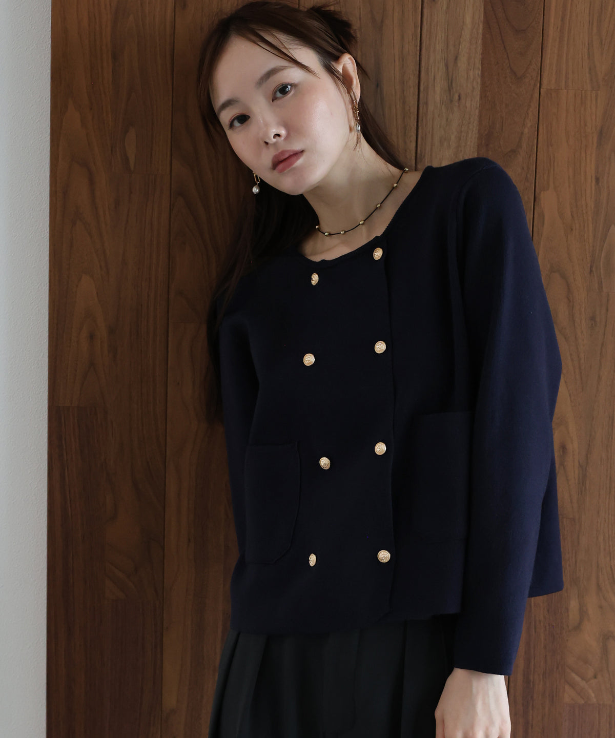 【早割5％OFF】ダブルブレストニットカーディガン