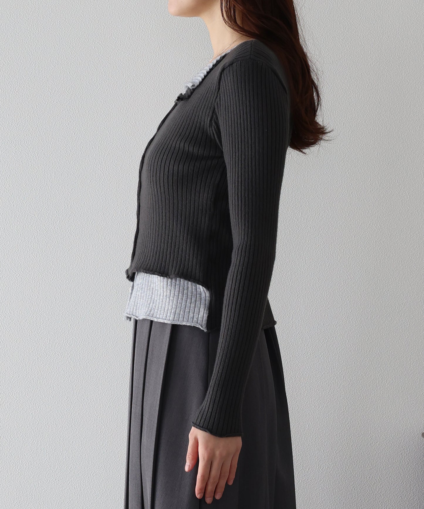 【SALE】バイカラーレイヤードカーディガン