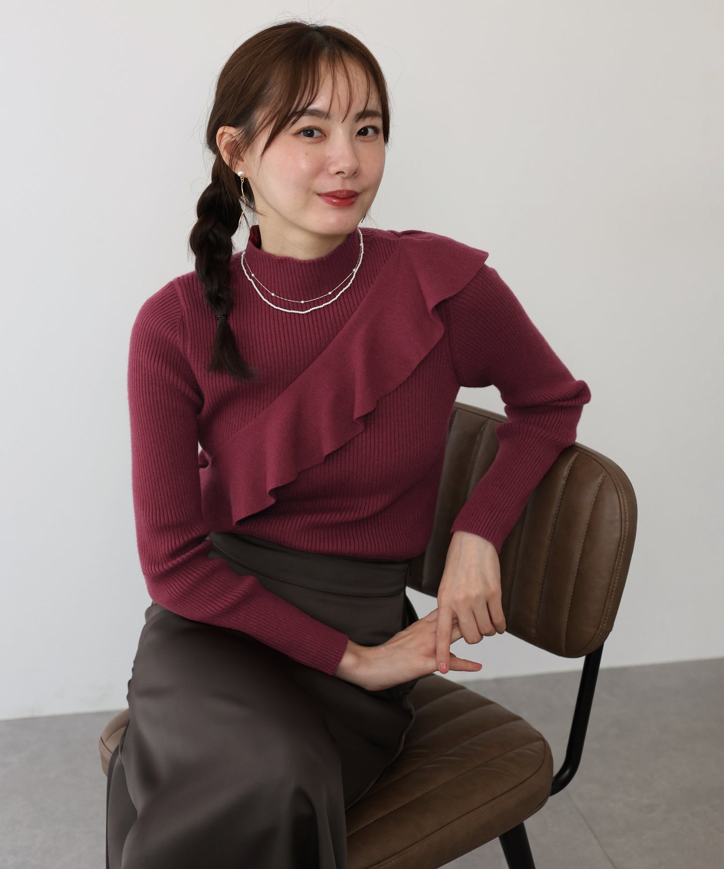 【TIME SALE】アシメフリルリブニット