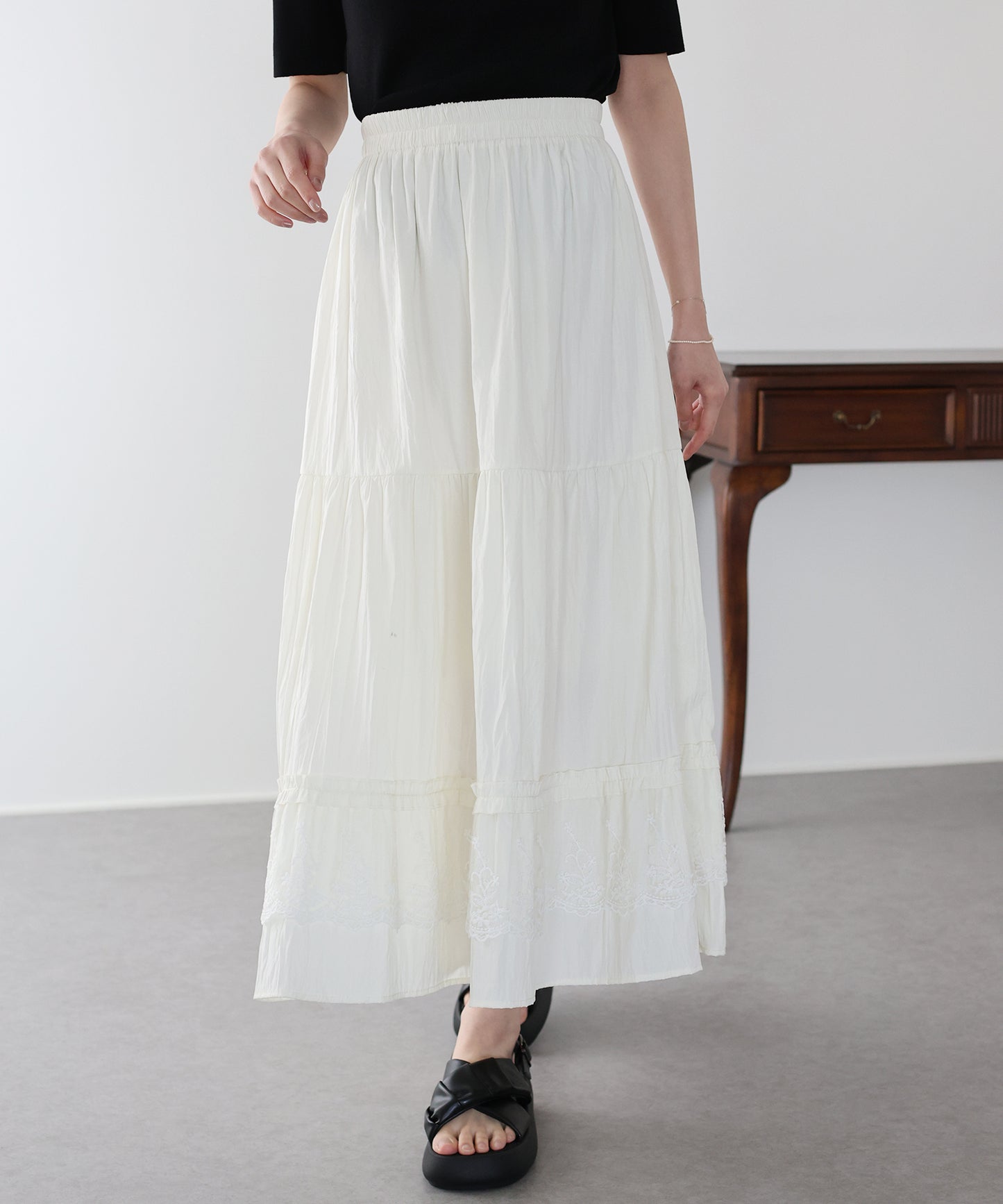 【早割5％OFF】レースティアードスカート