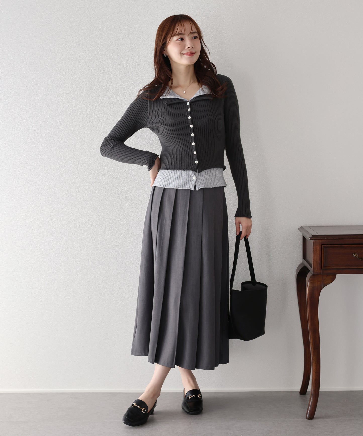 【SALE】バイカラーレイヤードカーディガン