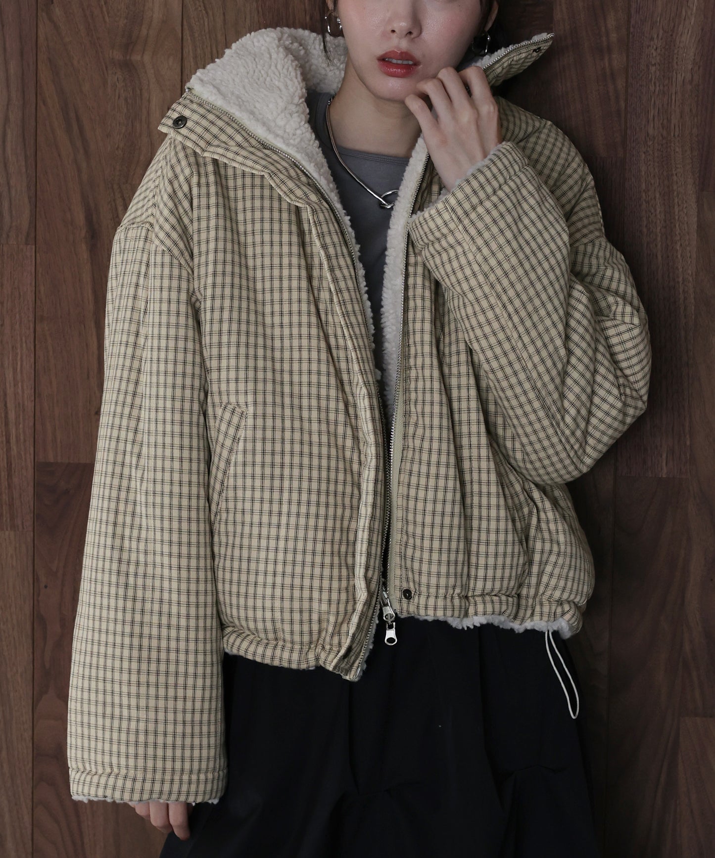【早割5％OFF】2WAYボアチェックダウンジャケット