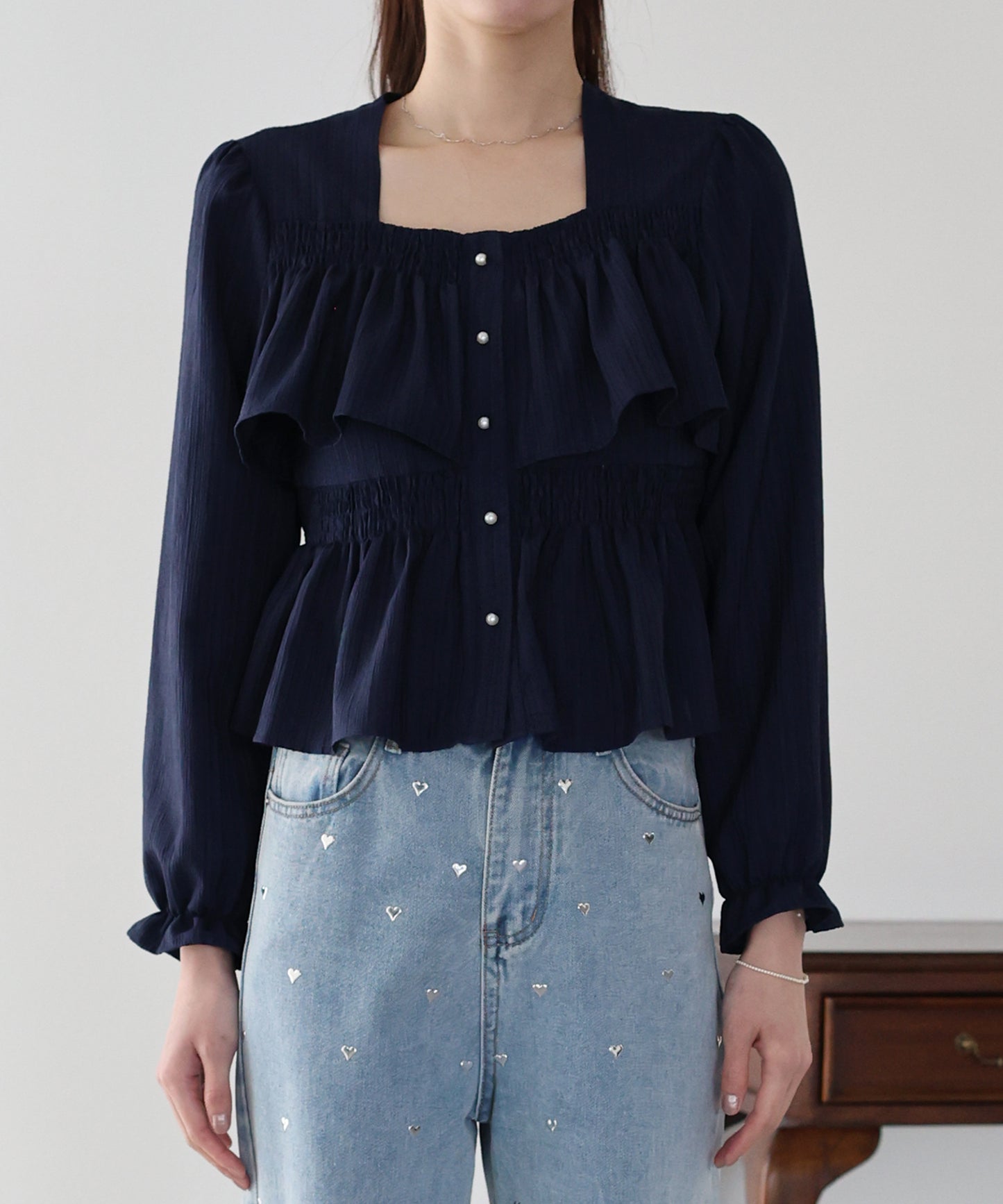 バックリボンスクエアティアードブラウス【ネコポス】