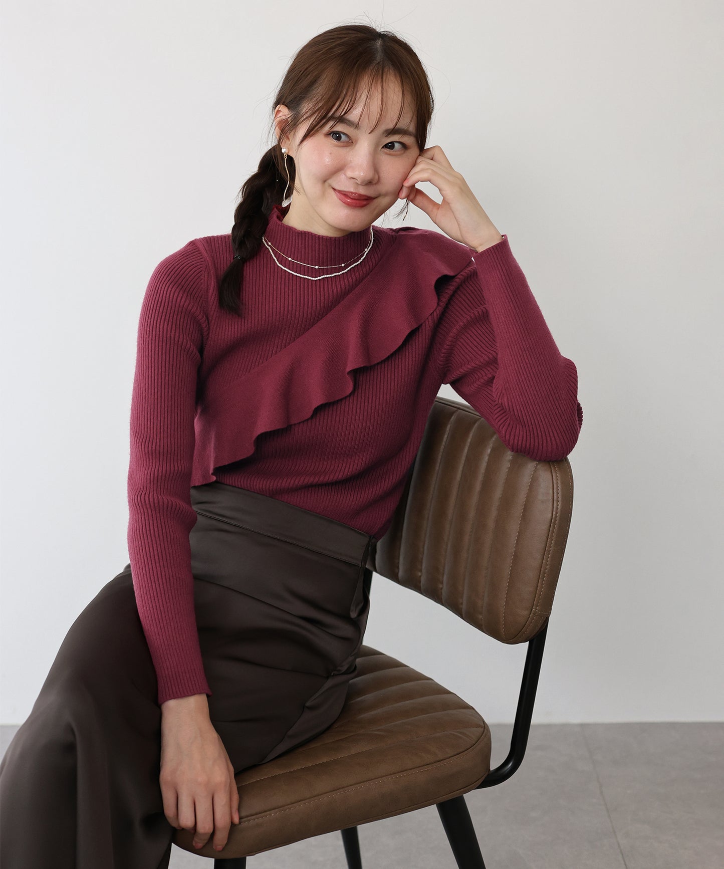 【TIME SALE】アシメフリルリブニット