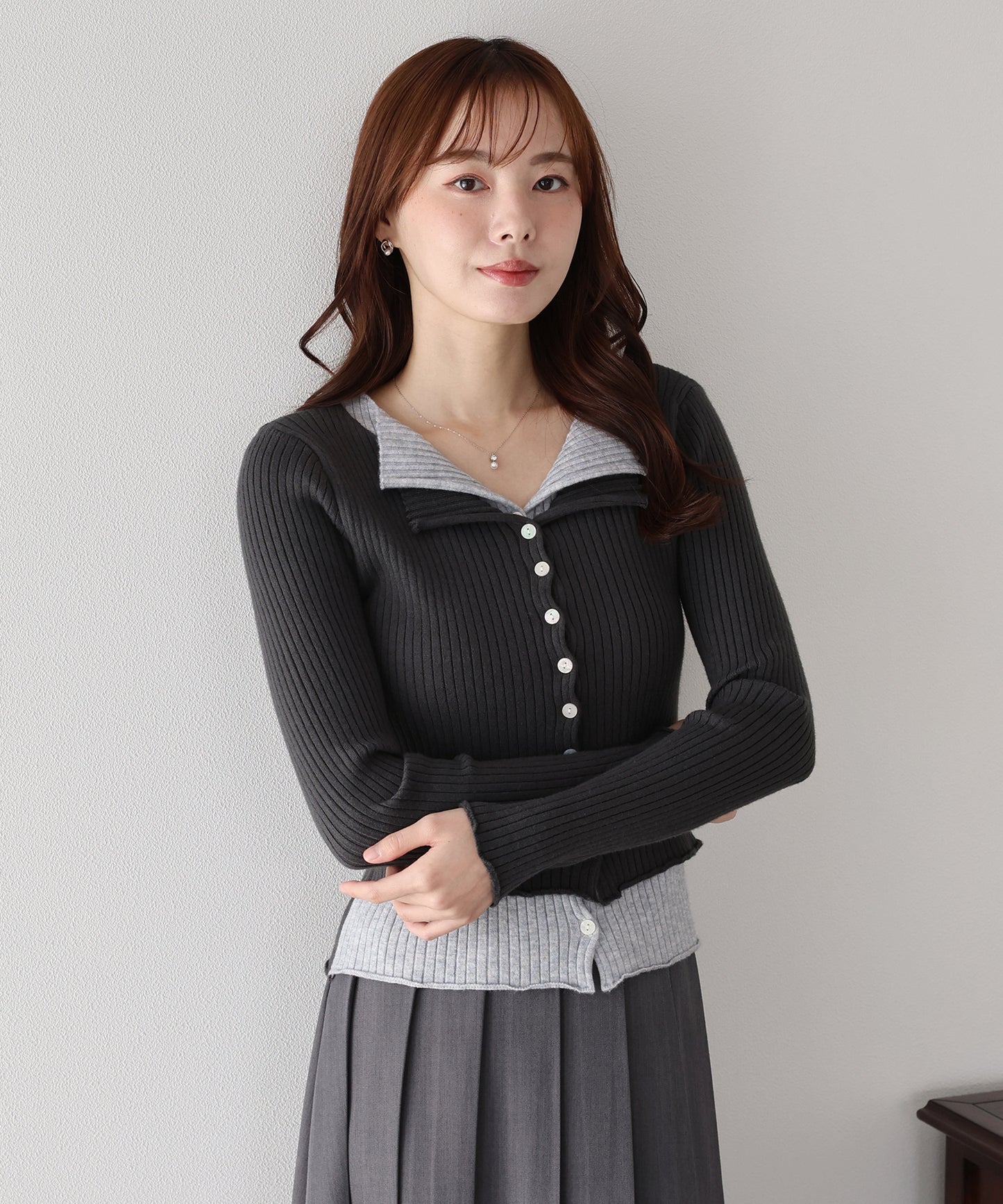 【SALE】バイカラーレイヤードカーディガン