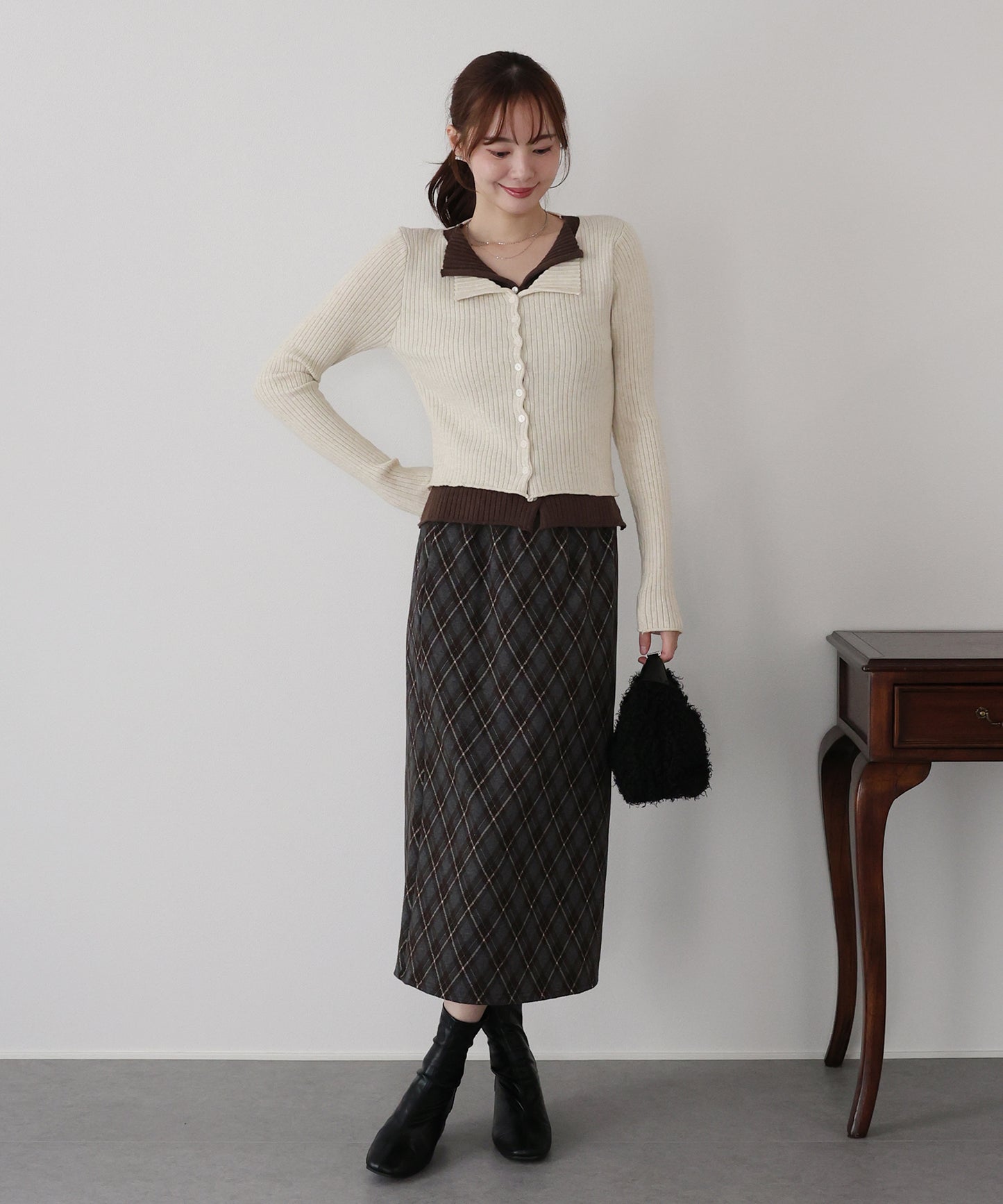 【SALE】バイカラーレイヤードカーディガン