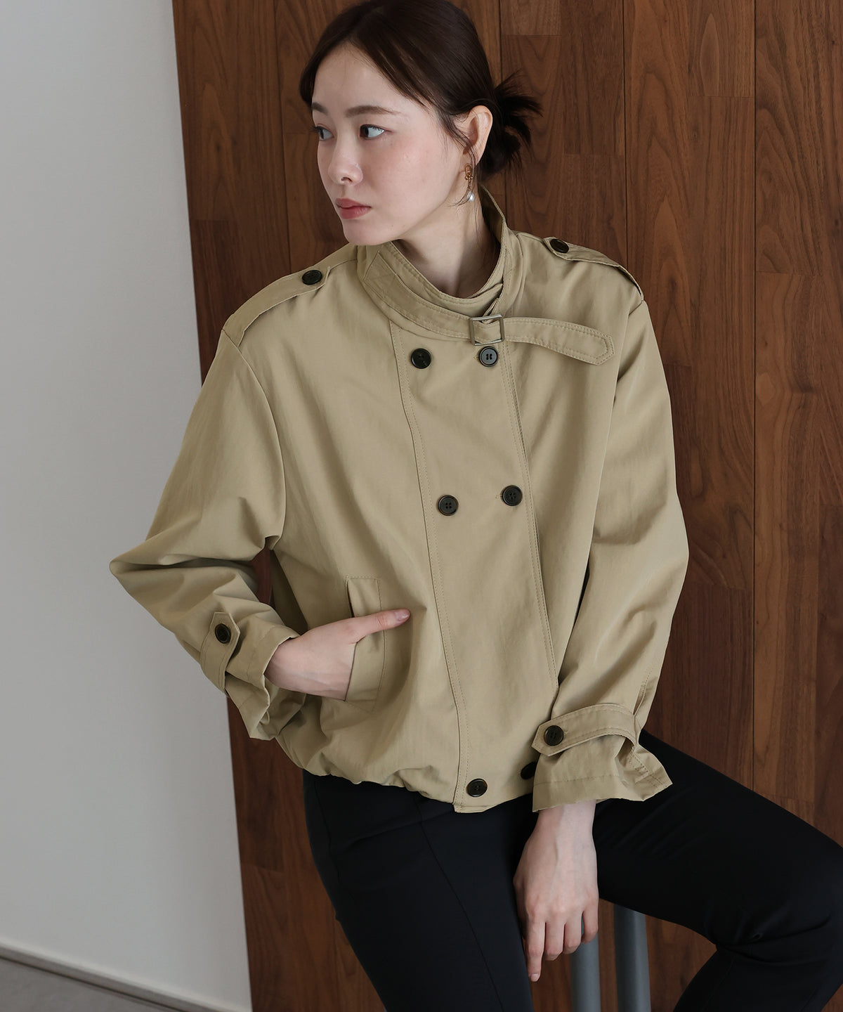 【早割5％OFF】スタンドカラーショートトレンチジャケット
