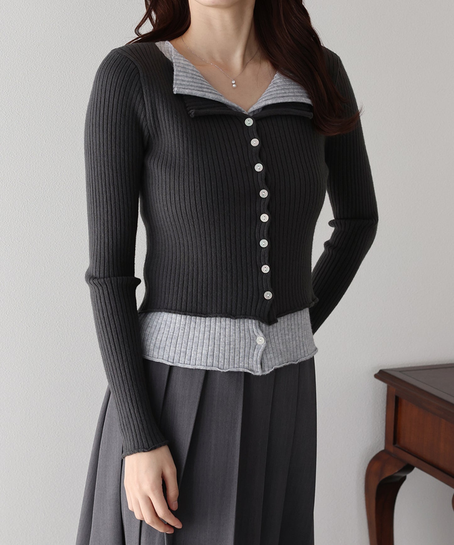 【SALE】バイカラーレイヤードカーディガン