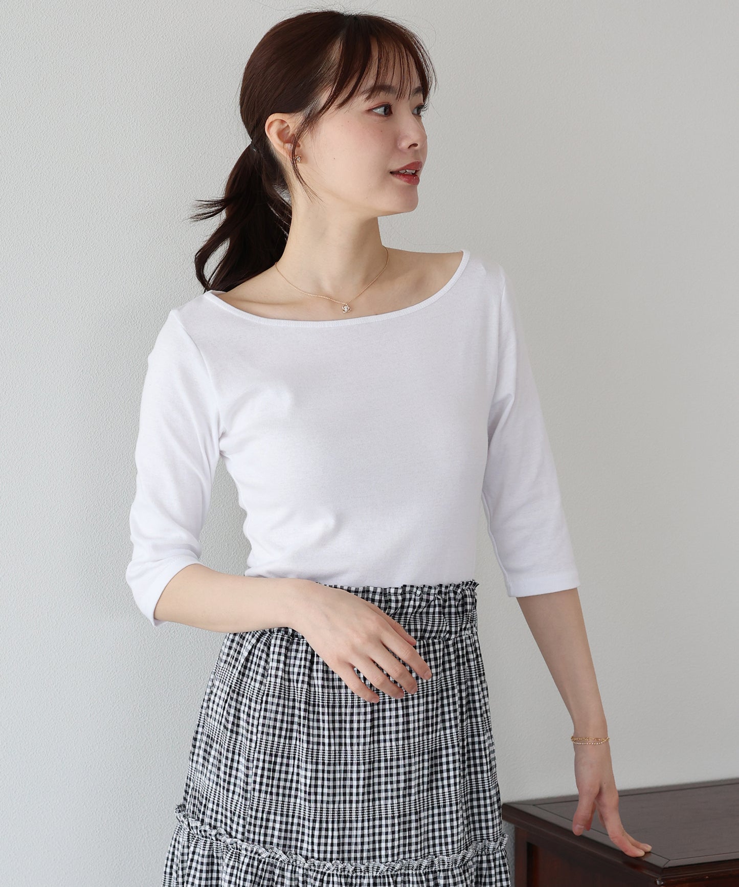 【早割5％OFF】ボートネック7分丈カットソー【ネコポス】