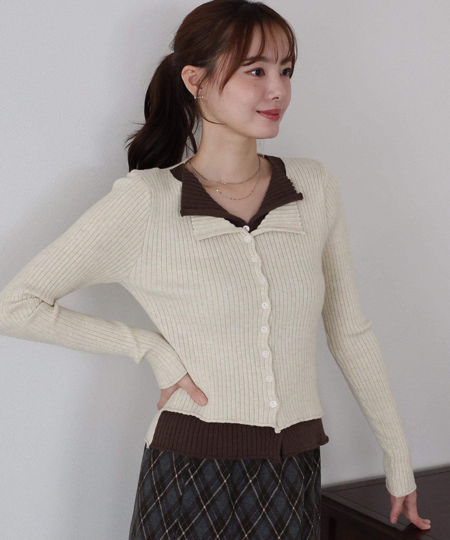 【SALE】バイカラーレイヤードカーディガン