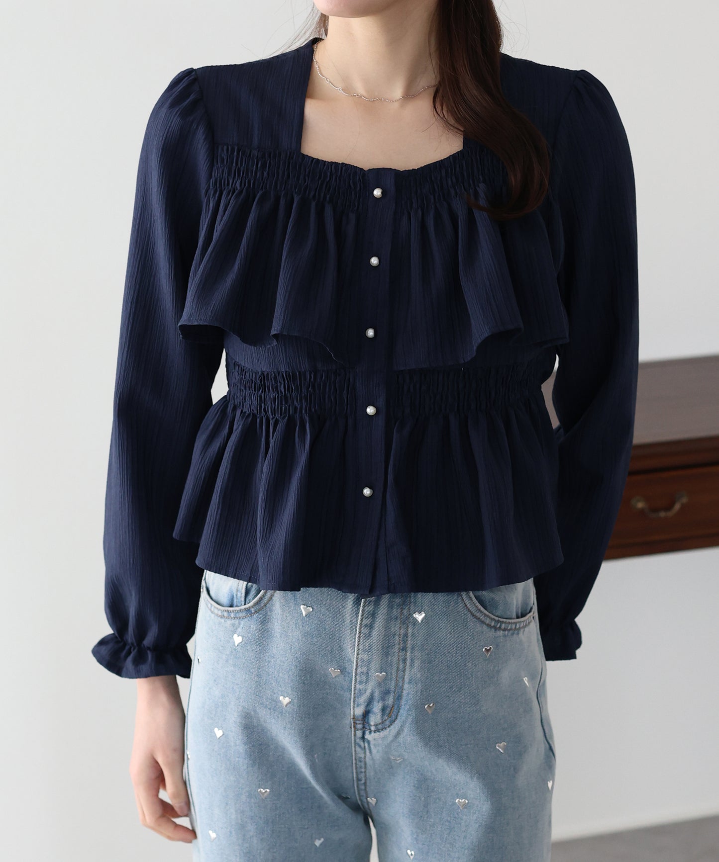 バックリボンスクエアティアードブラウス【ネコポス】