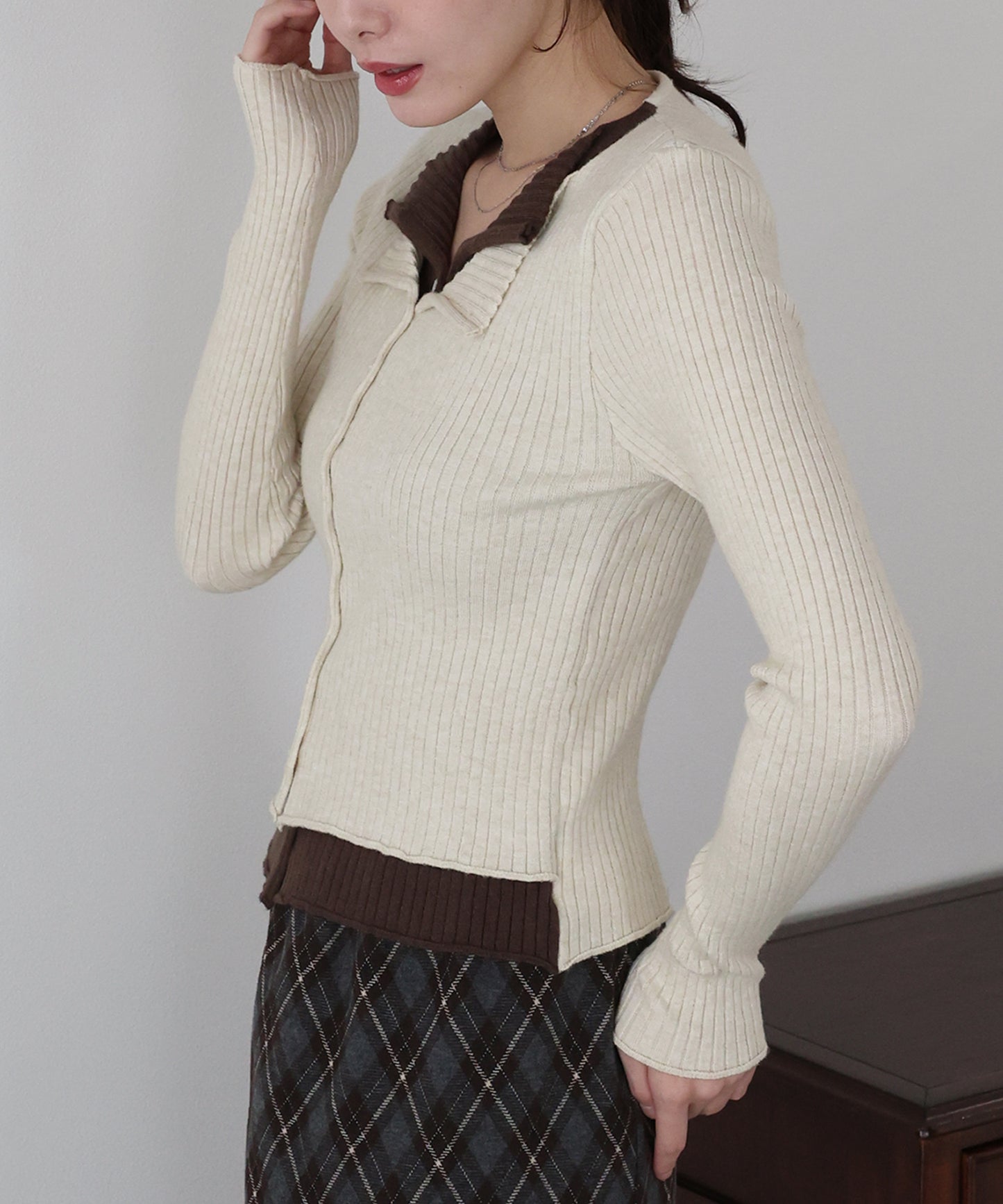 【SALE】バイカラーレイヤードカーディガン