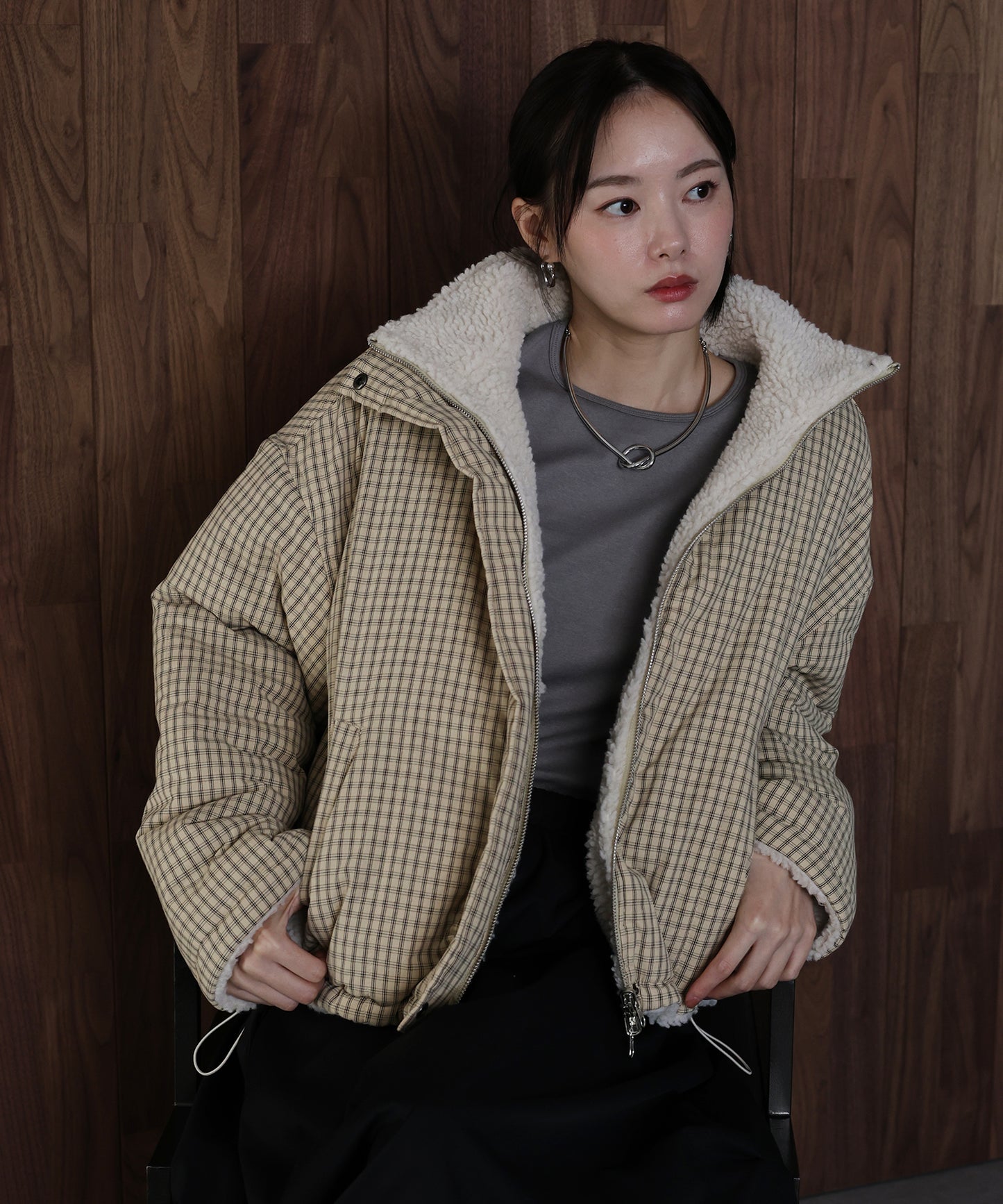 【早割5％OFF】2WAYボアチェックダウンジャケット