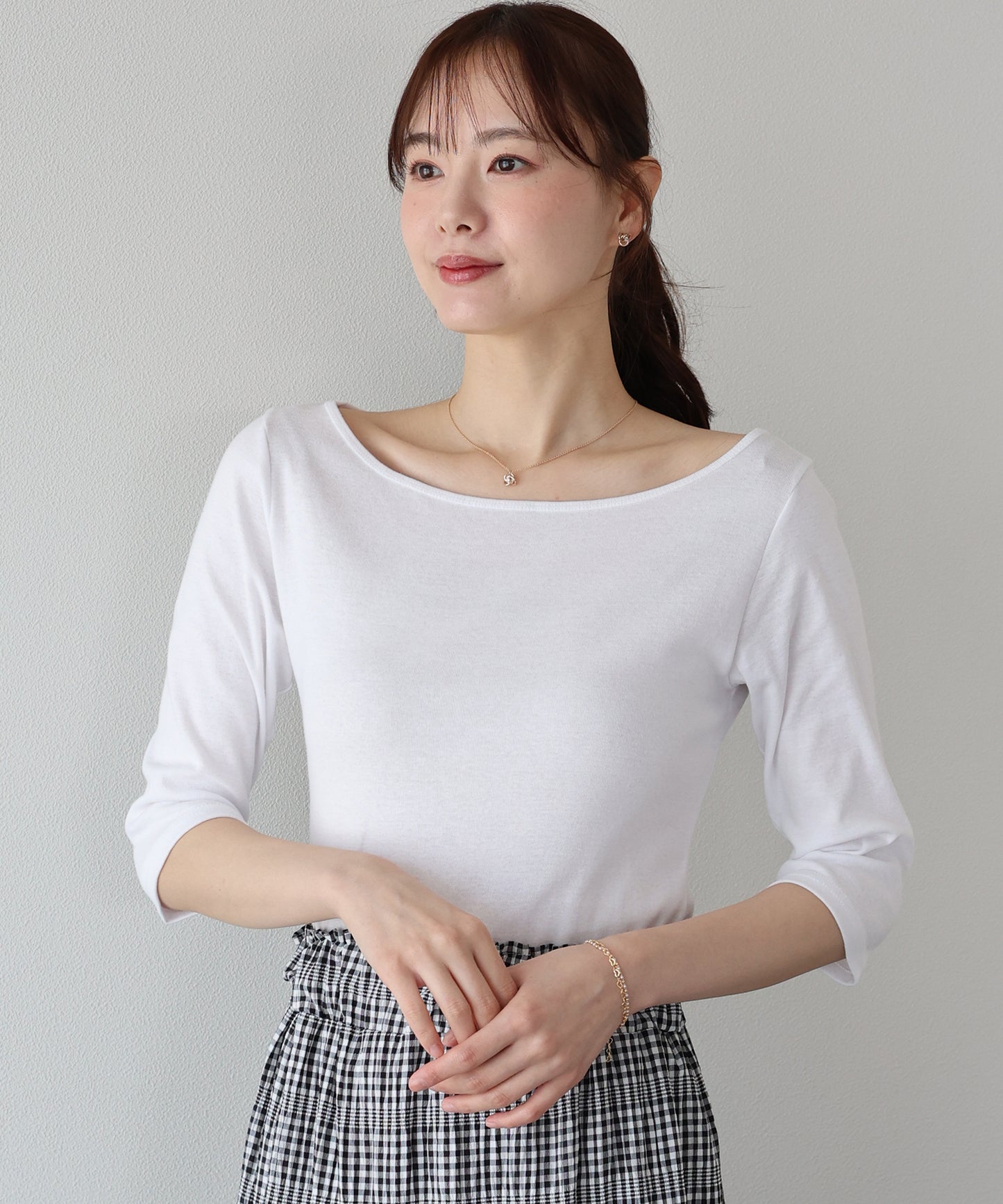 【早割5％OFF】ボートネック7分丈カットソー【ネコポス】