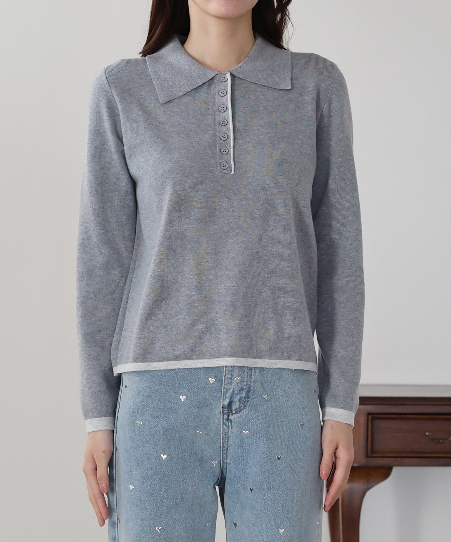 バイカラーポロ襟ニット