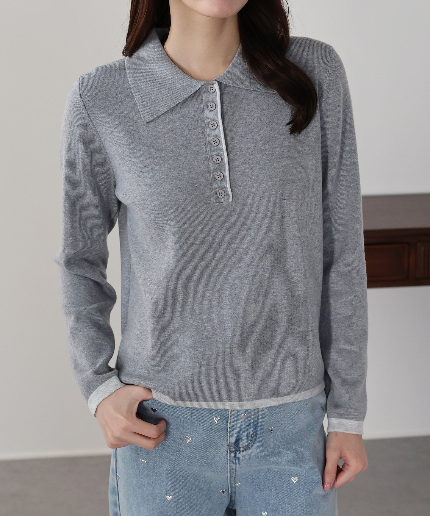 バイカラーポロ襟ニット