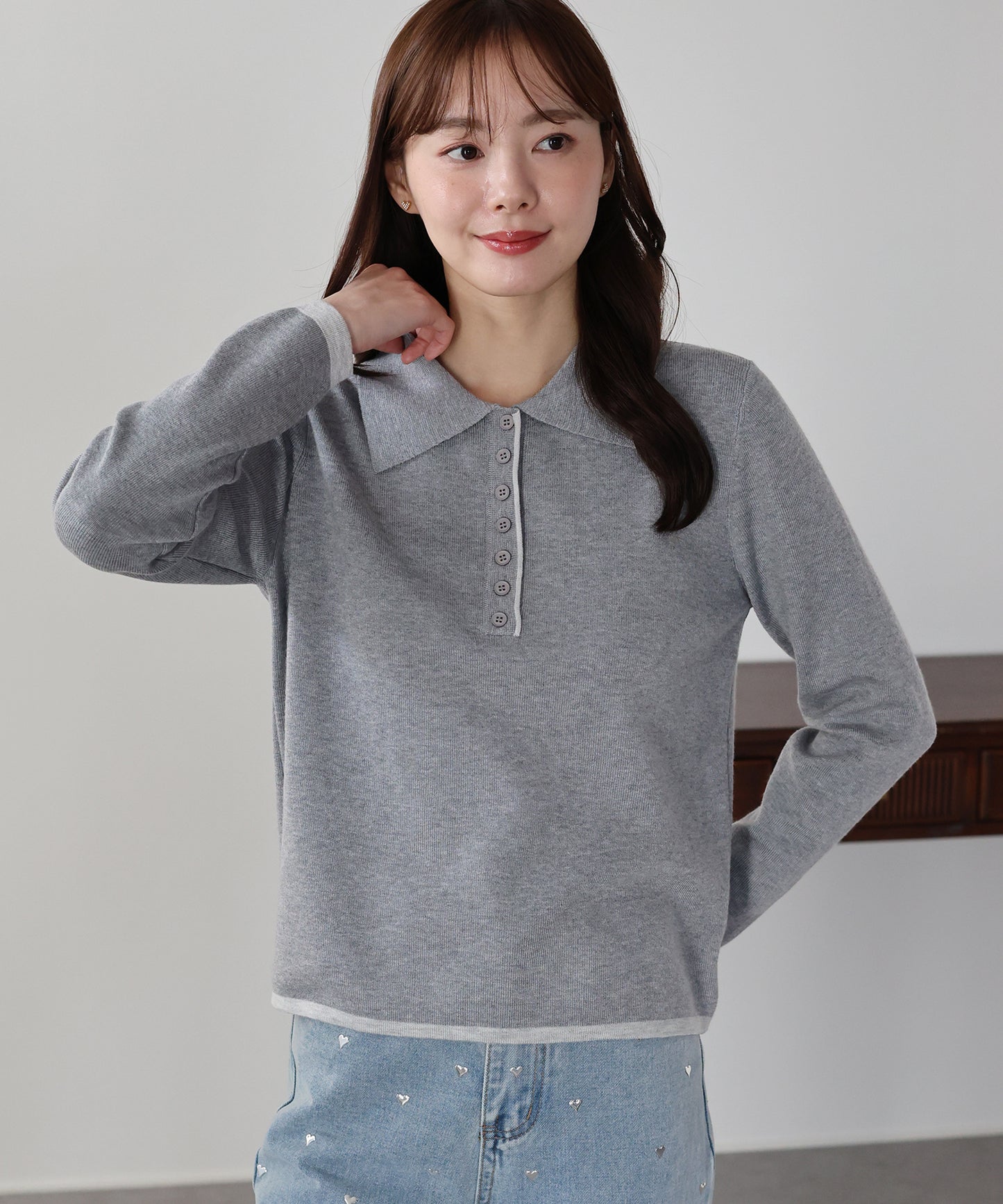 バイカラーポロ襟ニット