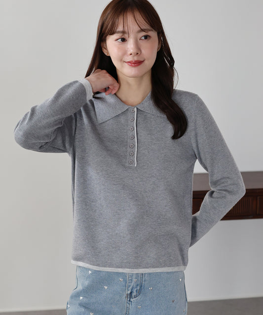 バイカラーポロ襟ニット