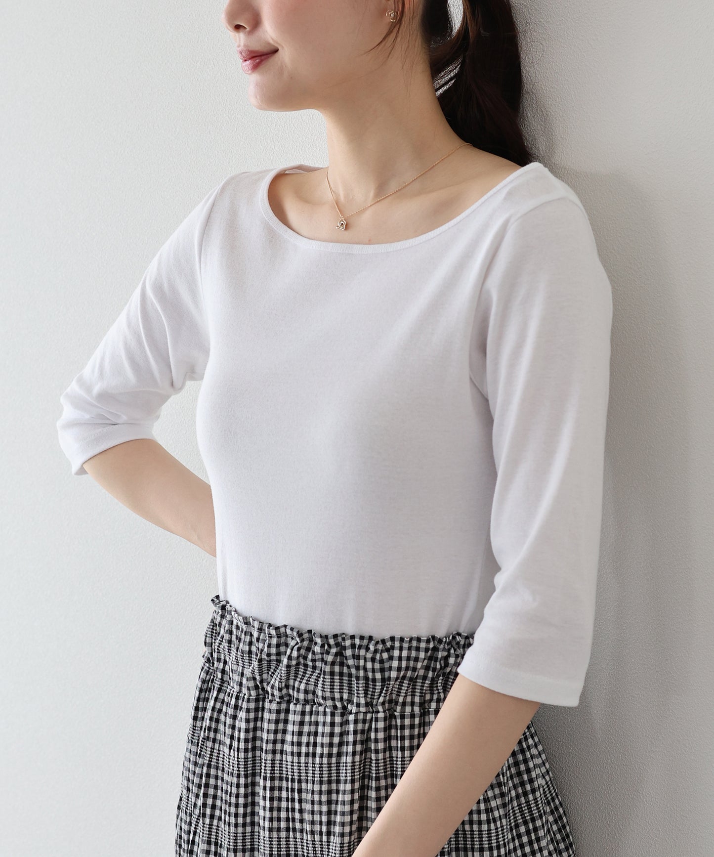 【早割5％OFF】ボートネック7分丈カットソー【ネコポス】