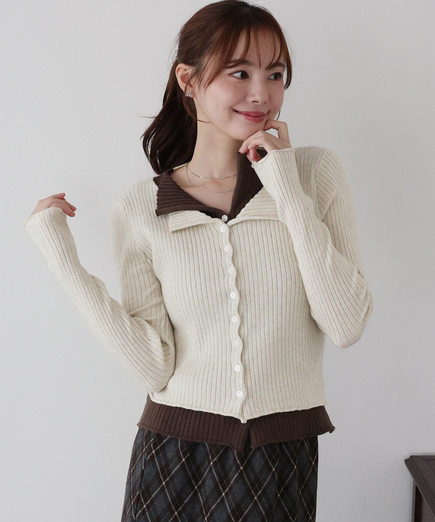 【SALE】バイカラーレイヤードカーディガン