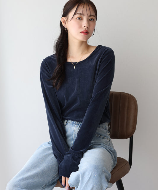 【TIME SALE】シアーベロアクルーネックカットソー【ネコポス】