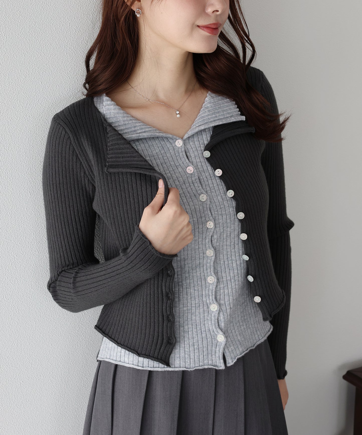 【SALE】バイカラーレイヤードカーディガン