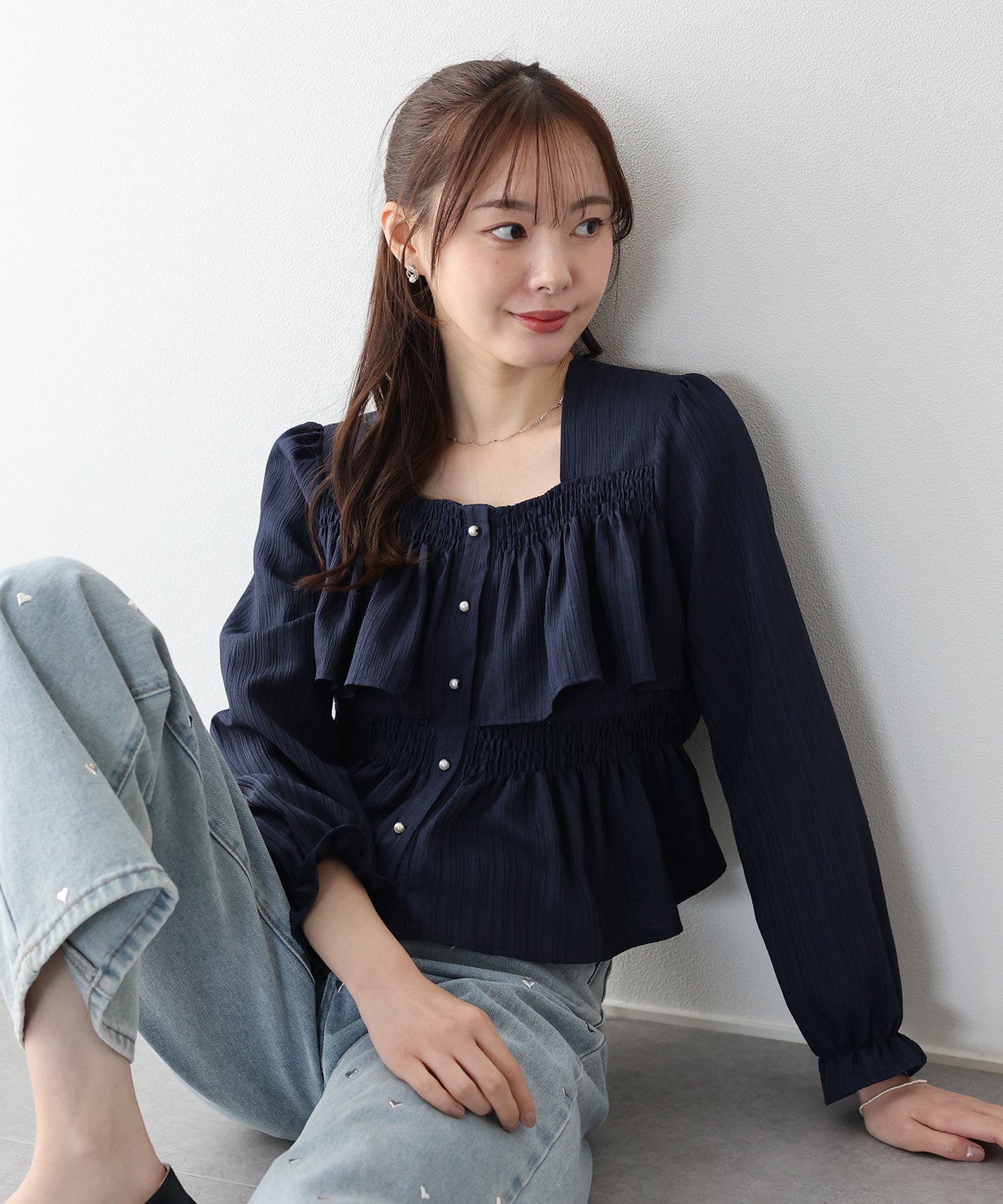 バックリボンスクエアティアードブラウス【ネコポス】