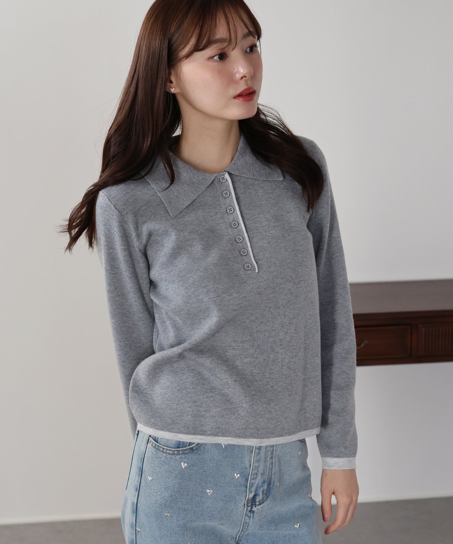 バイカラーポロ襟ニット