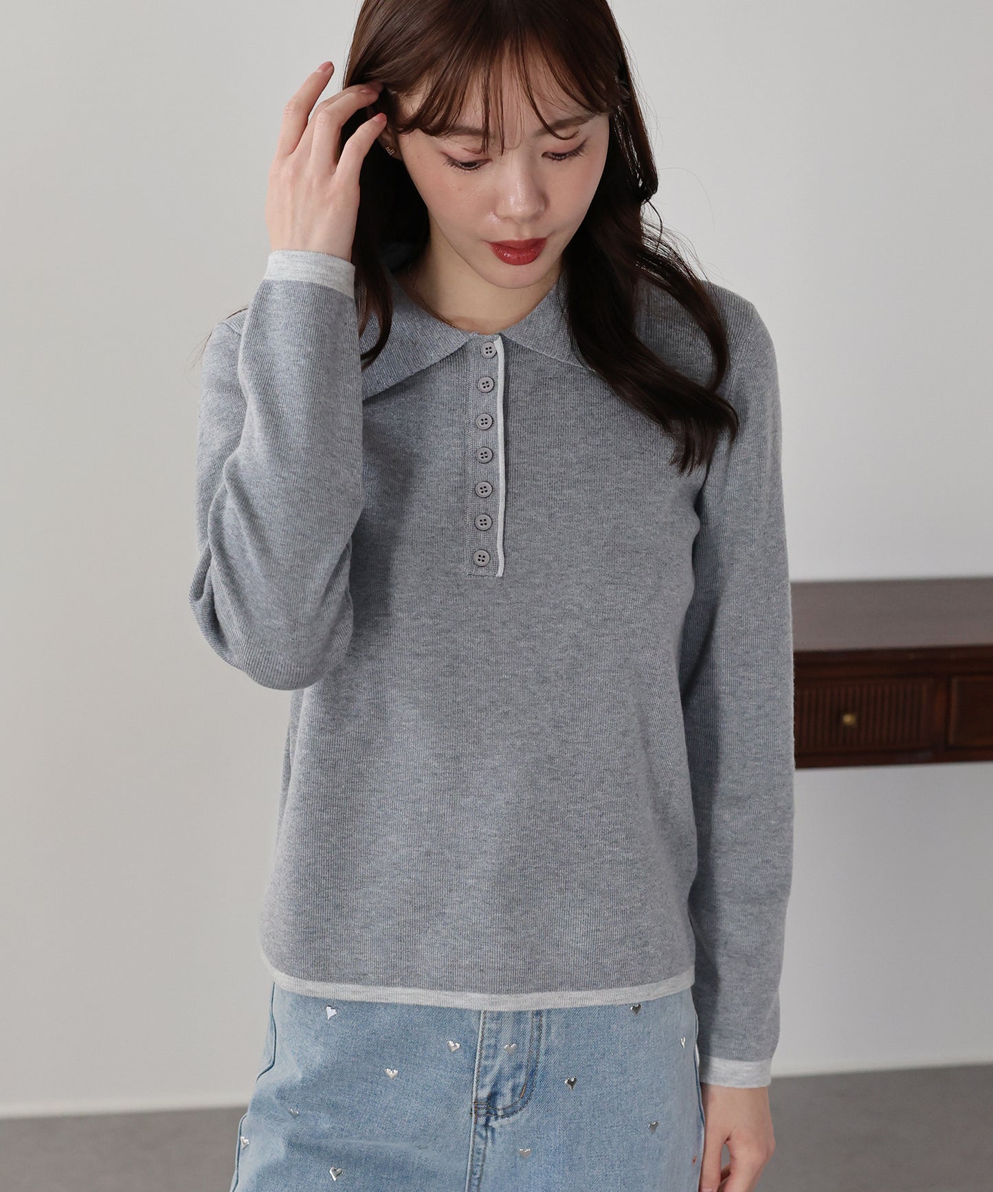 バイカラーポロ襟ニット