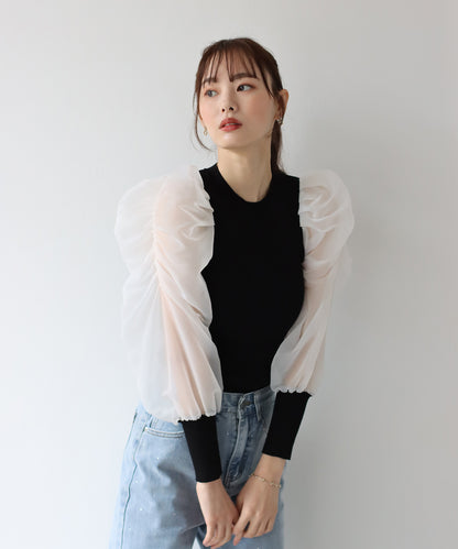 【SALE】シースルースリーブニット
