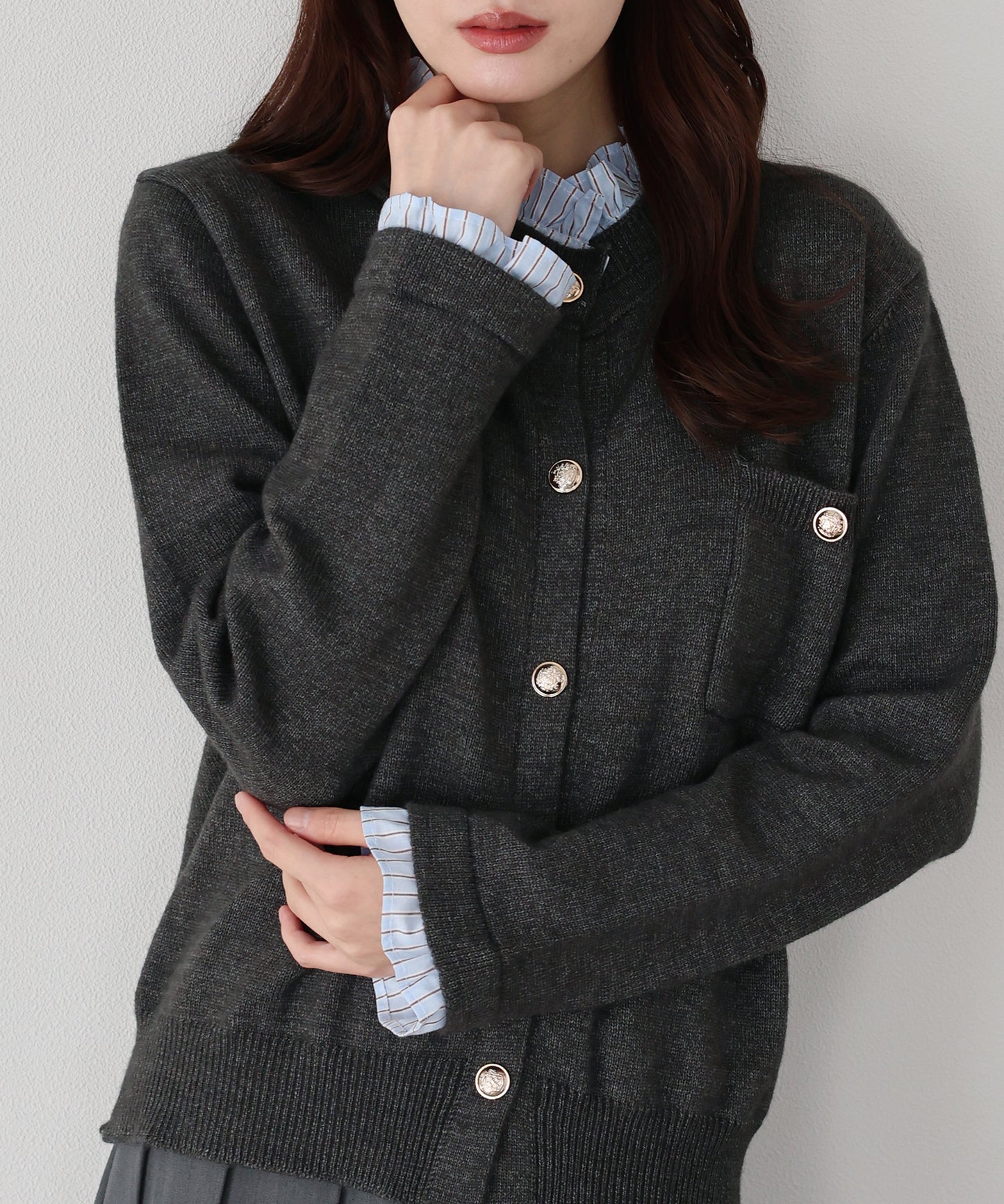 フリルシャツ襟カーディガン