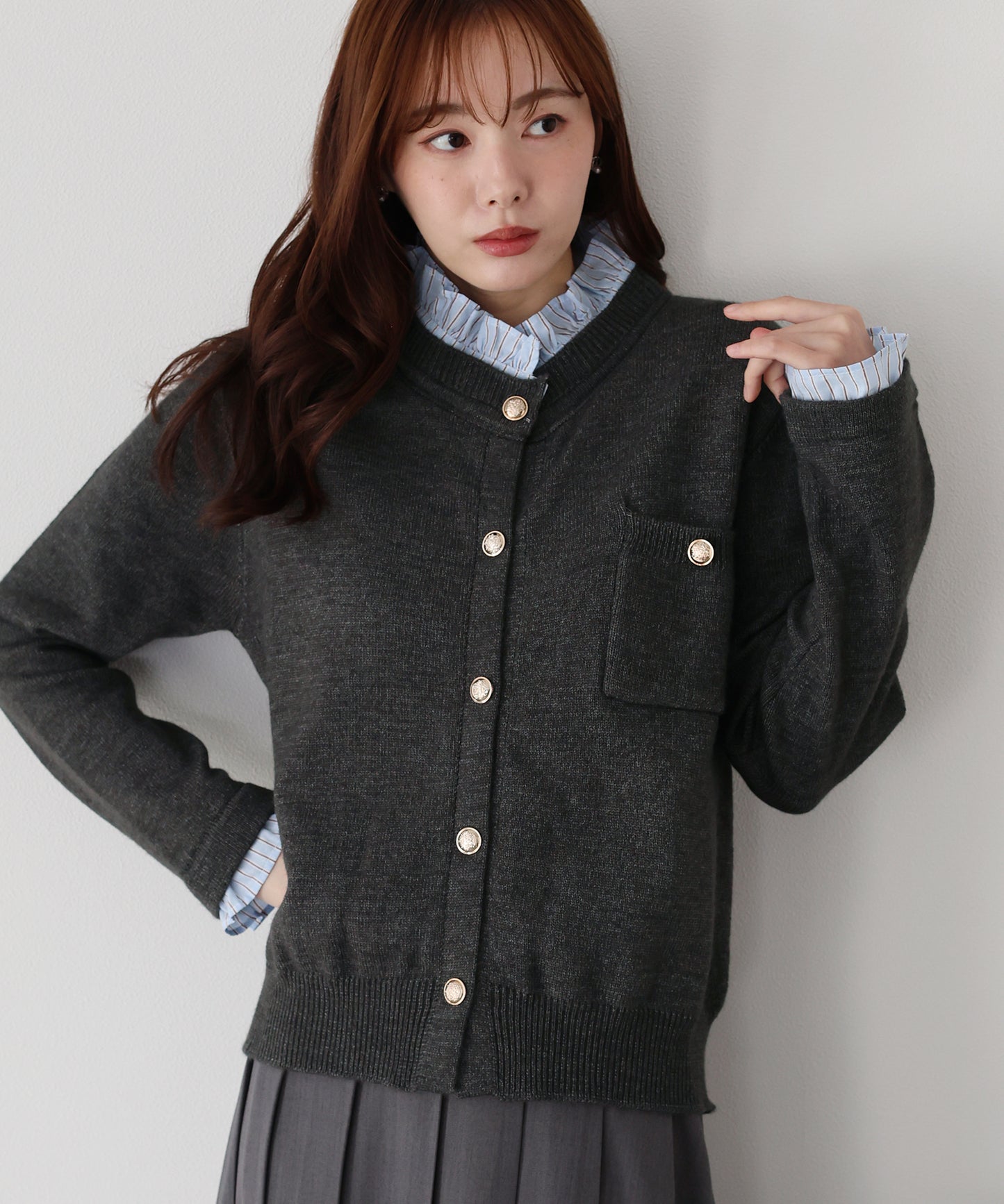 フリルシャツ襟カーディガン