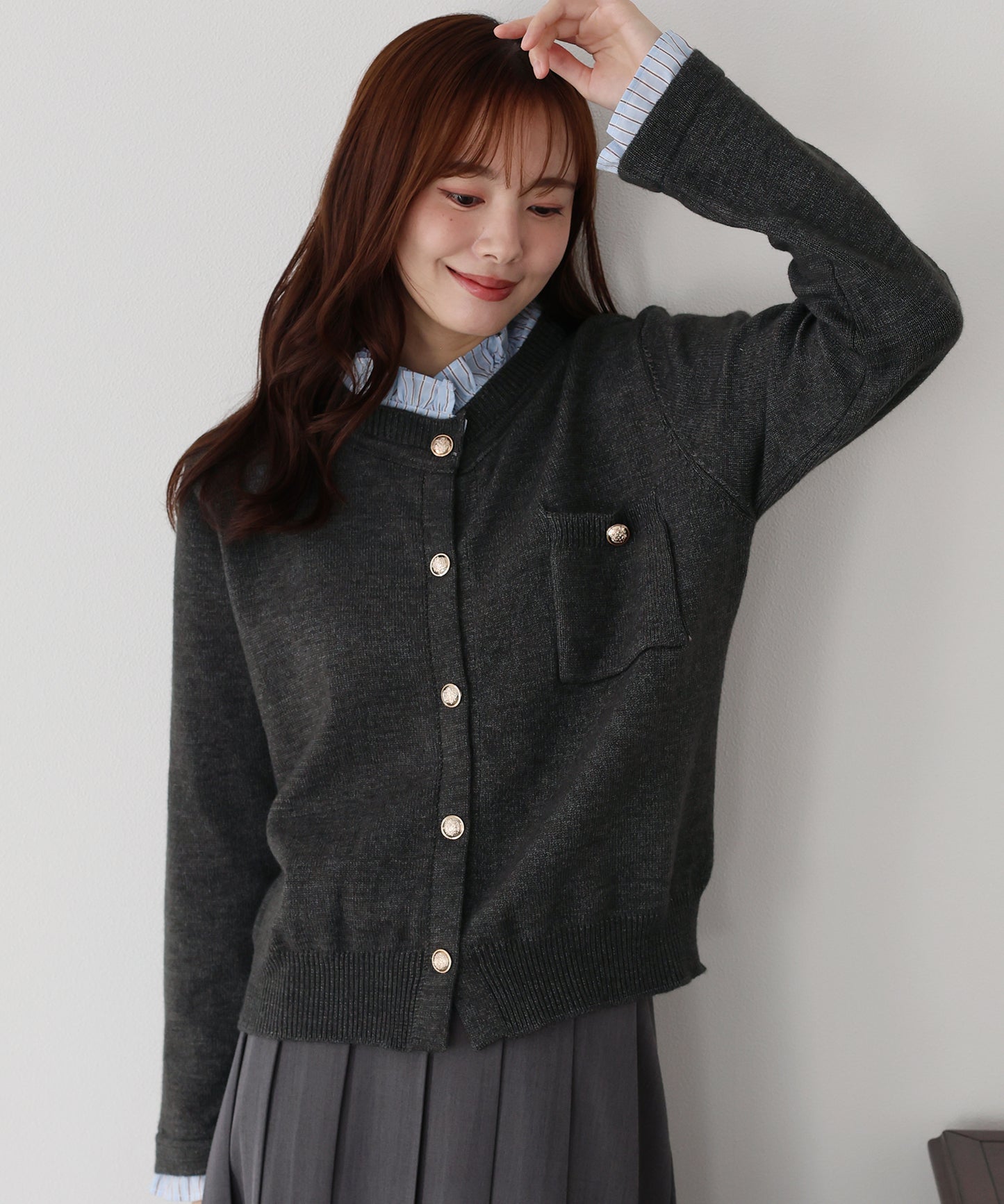 フリルシャツ襟カーディガン