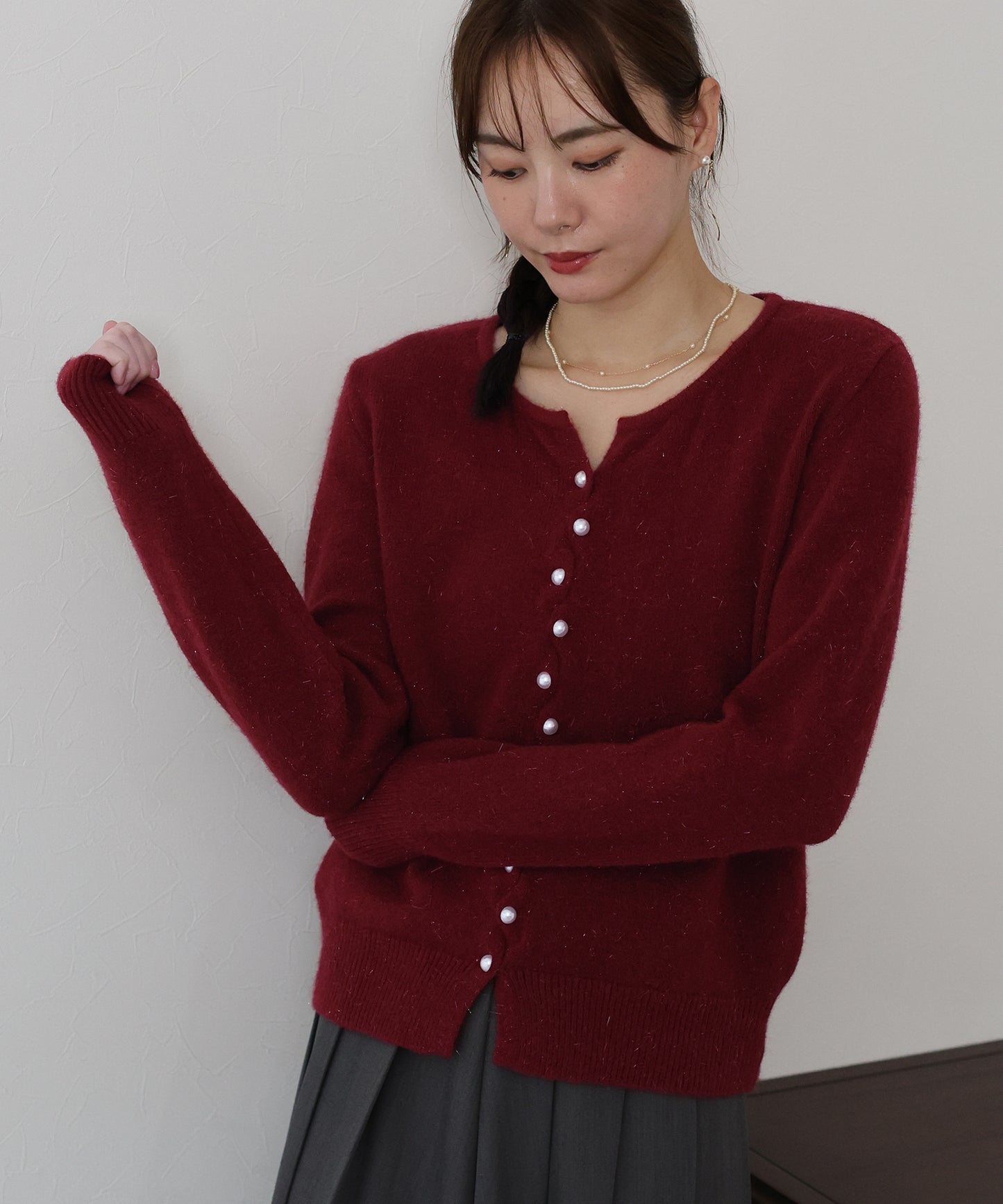 パールボタンラメカーディガン