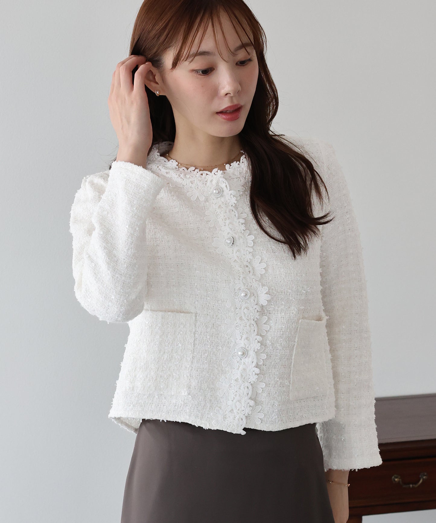 【早割5％OFF】フラワーレースツイードジャケット