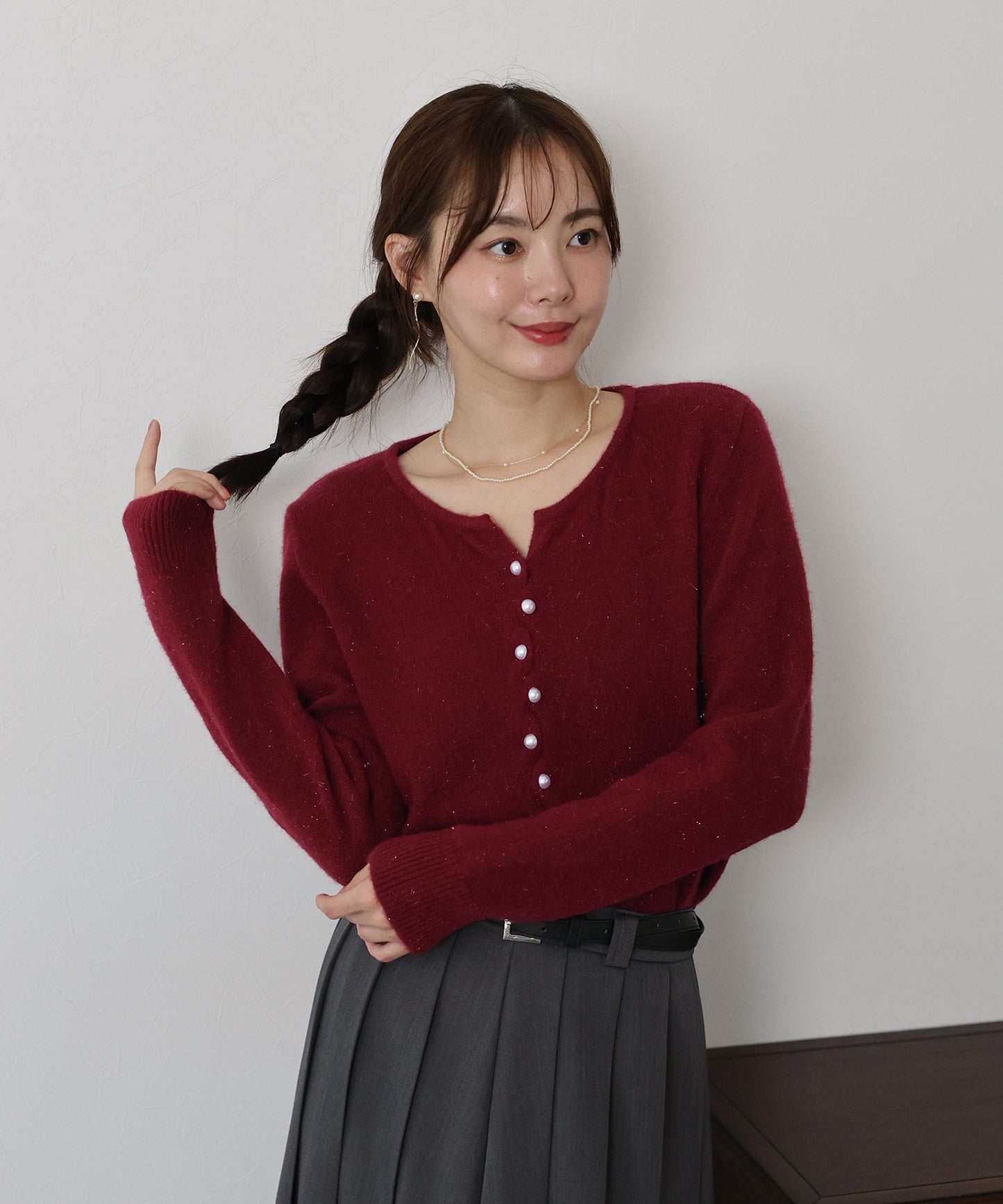 パールボタンラメカーディガン