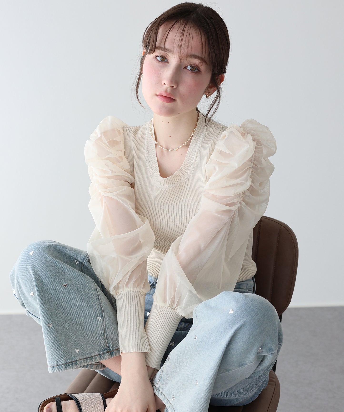 シースルースリーブニット