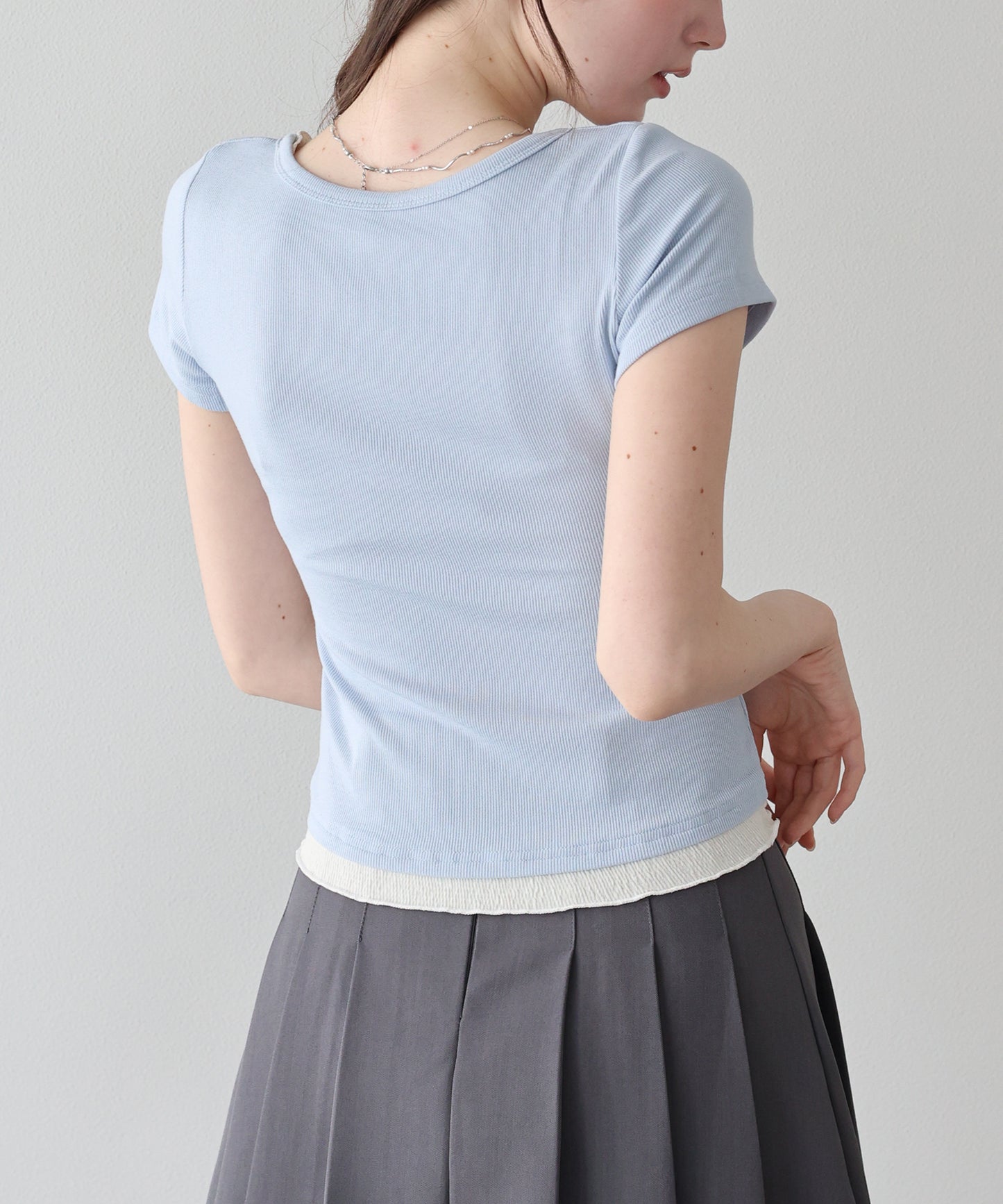 ギャザーリボンレイヤードTシャツ【メール便】