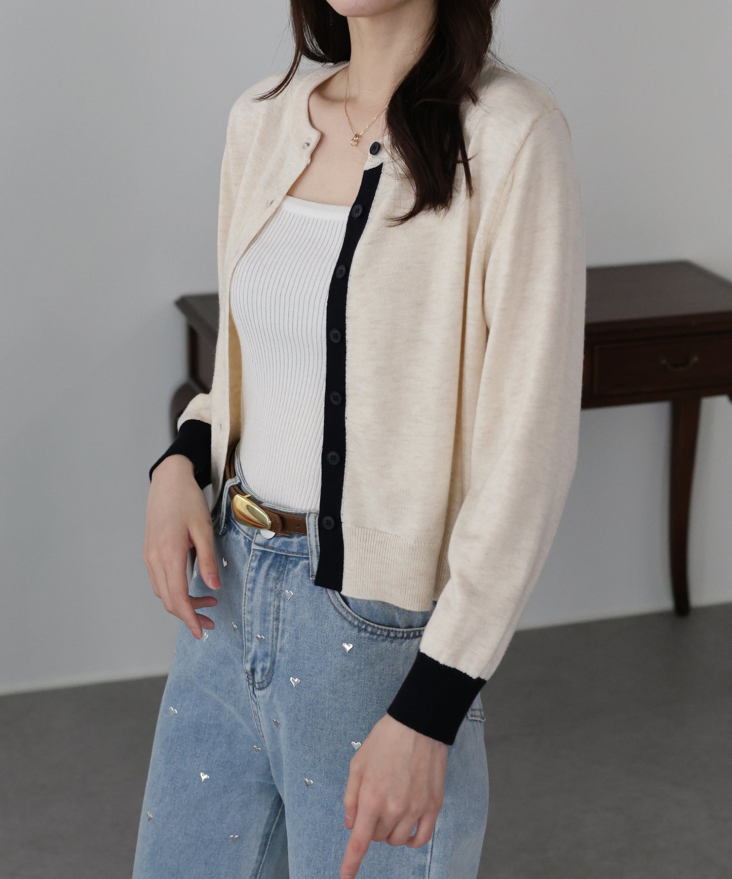 バイカラーカーディガン