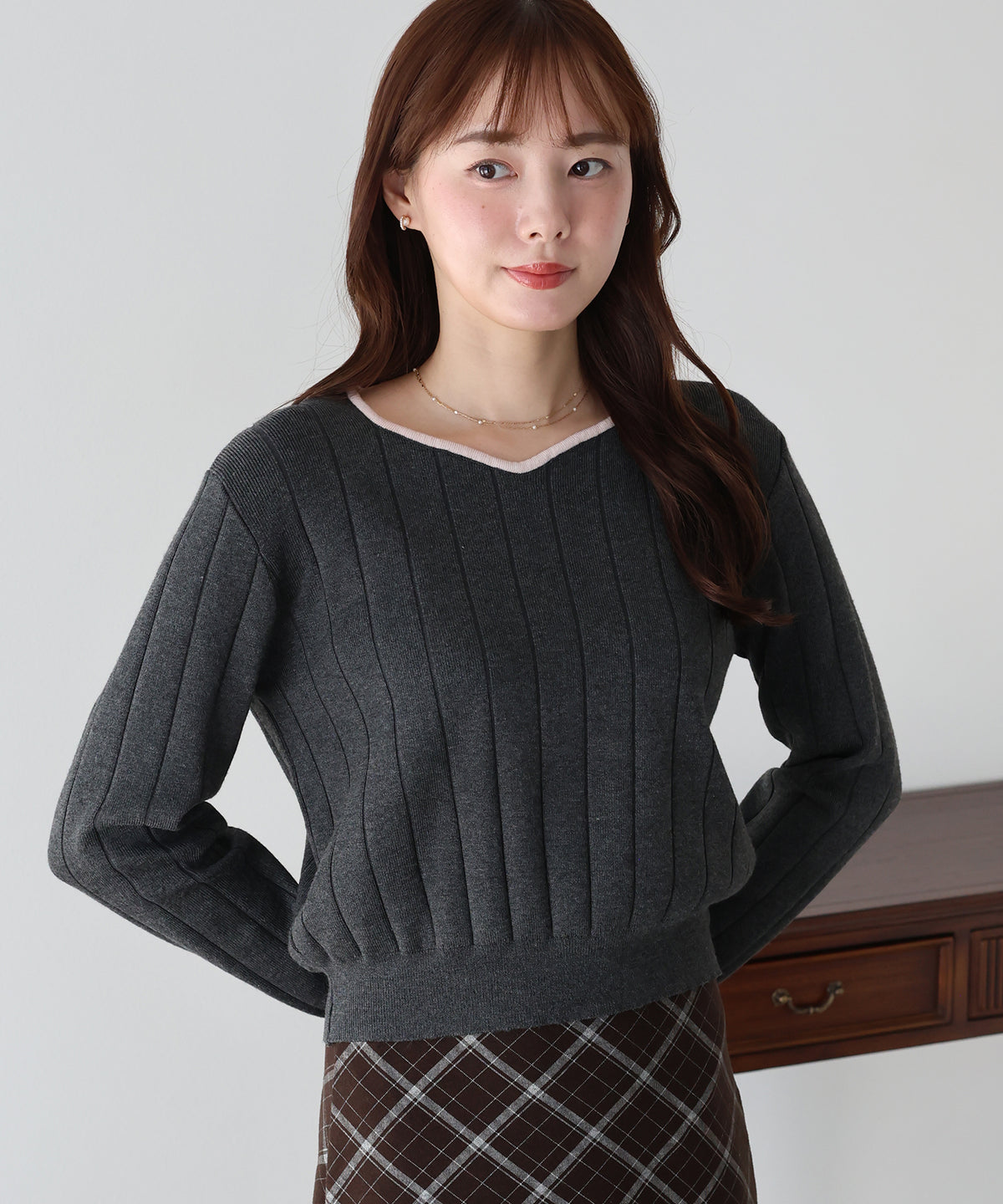 【早割5％OFF】《2サイズ展開》ハートネックワイドリブニット