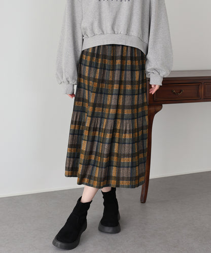 細プリーツチェックスカート