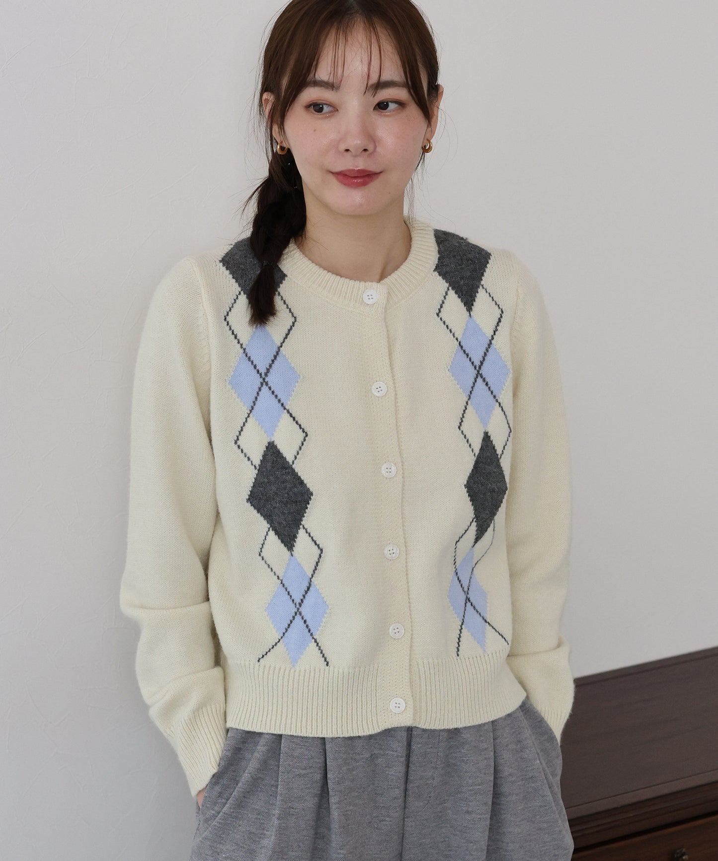アーガイル柄カーディガン
