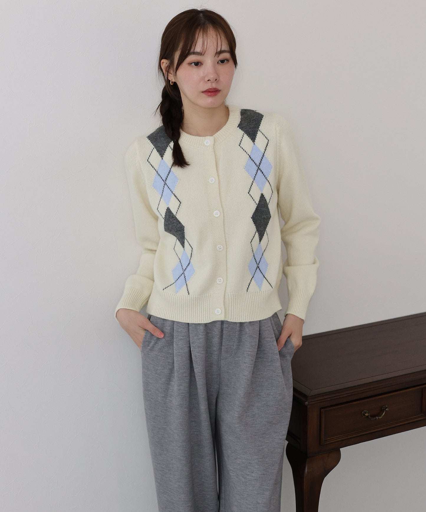 アーガイル柄カーディガン