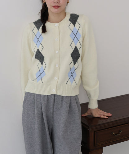 アーガイル柄カーディガン