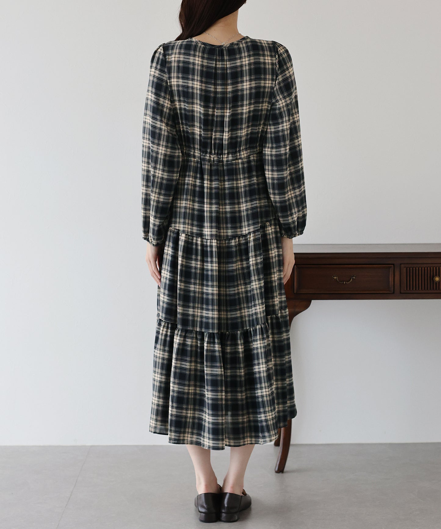 【TIME SALE】チェック長袖ワンピース