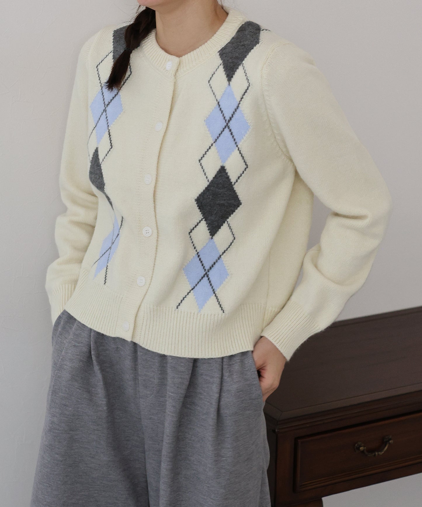 アーガイル柄カーディガン