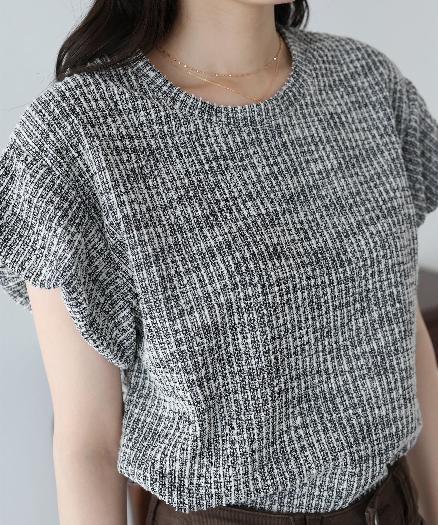 バルーンスリーブツイードＴシャツ【メール便】