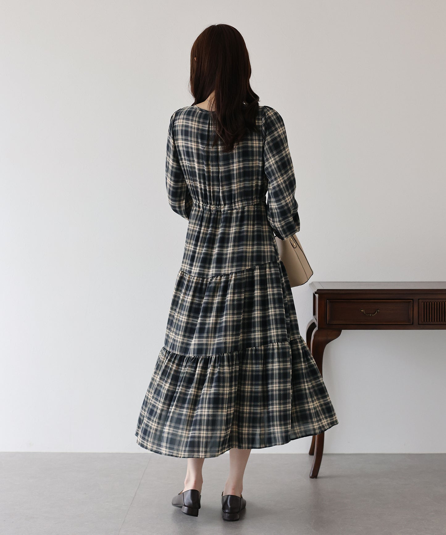 【TIME SALE】チェック長袖ワンピース