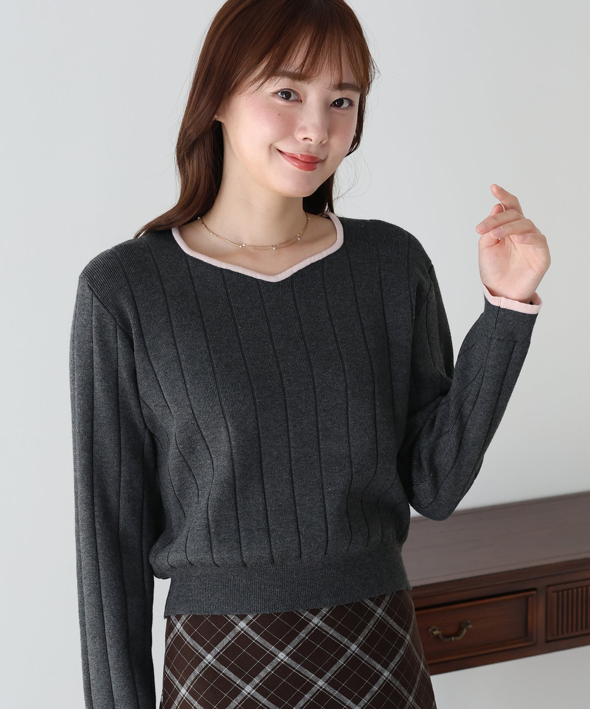【早割5％OFF】《2サイズ展開》ハートネックワイドリブニット