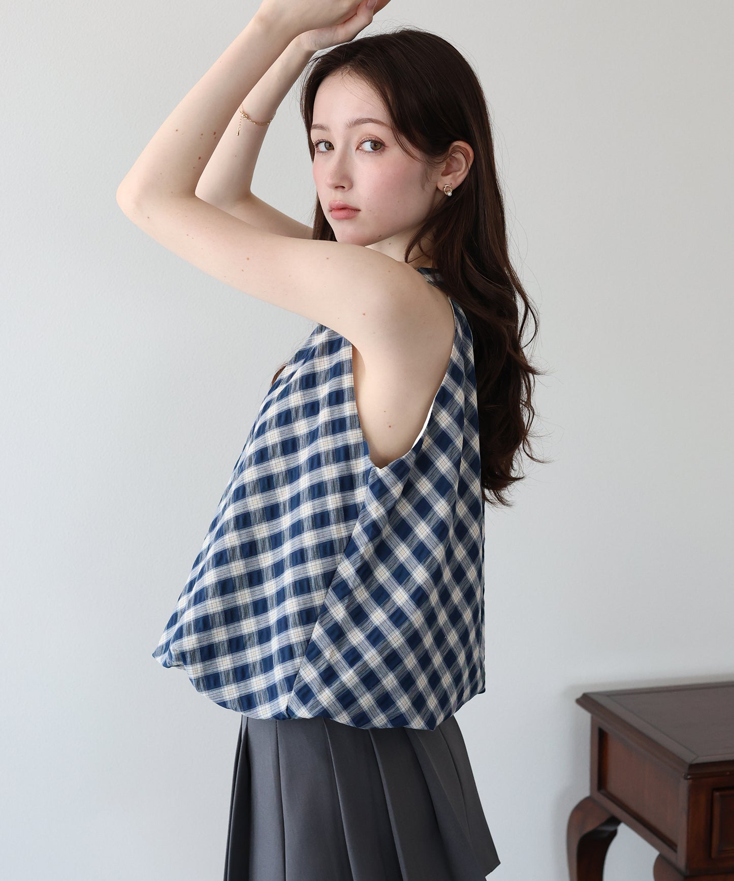 【早割5％OFF】ホルターネックチェックブラウス【メール便】